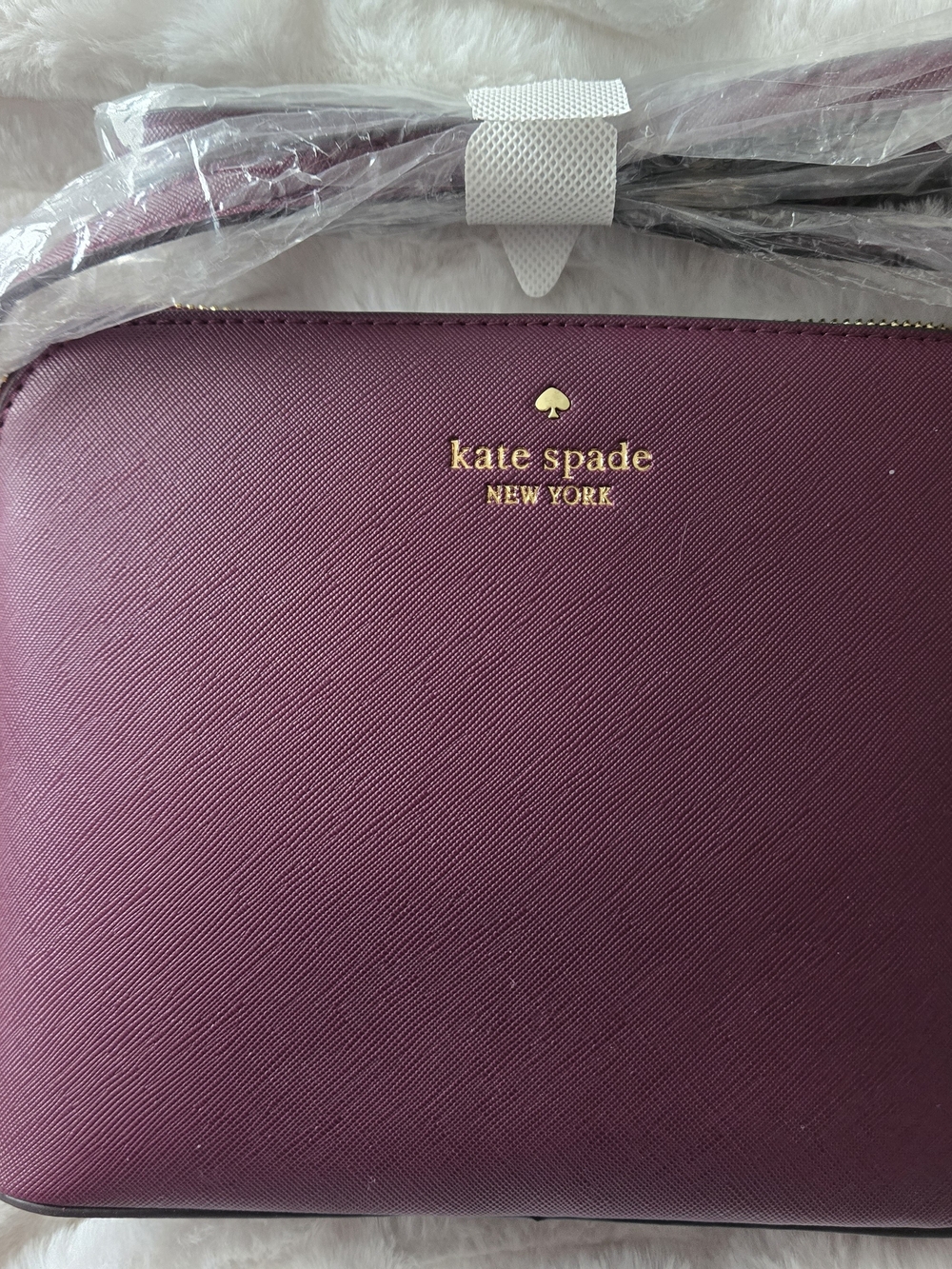 kate spade plum saffiano crossbody with gold logo